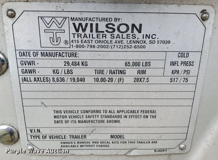image for item DN6795 2015 Wilson DWH-550CB  grain trailer