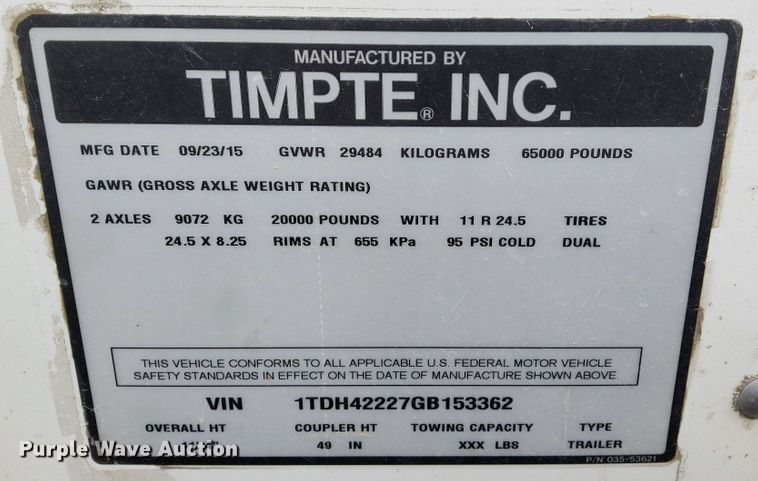 image for item DN6796 2016 Timpte  grain trailer