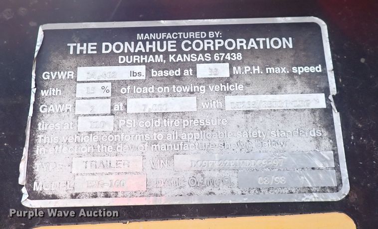 image for item IH9665 1998 Donahue EXG-160  windrower trailer
