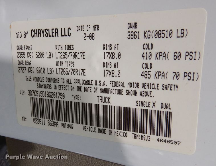 image for item KR9771 2008 Dodge Ram 1500  Mega Cab pickup truck