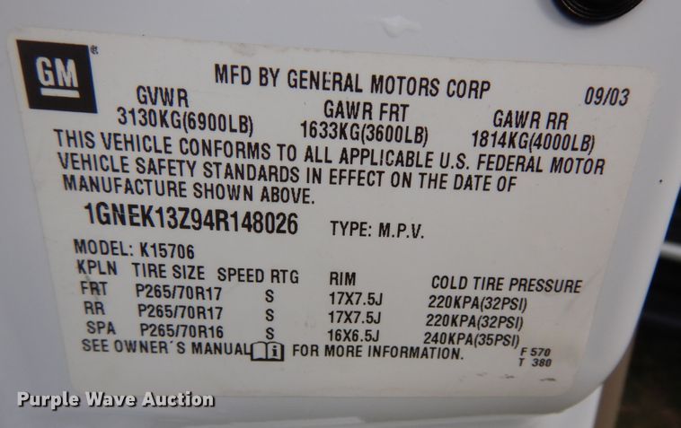 image for item KR9795 2004 Chevrolet Tahoe  SUV