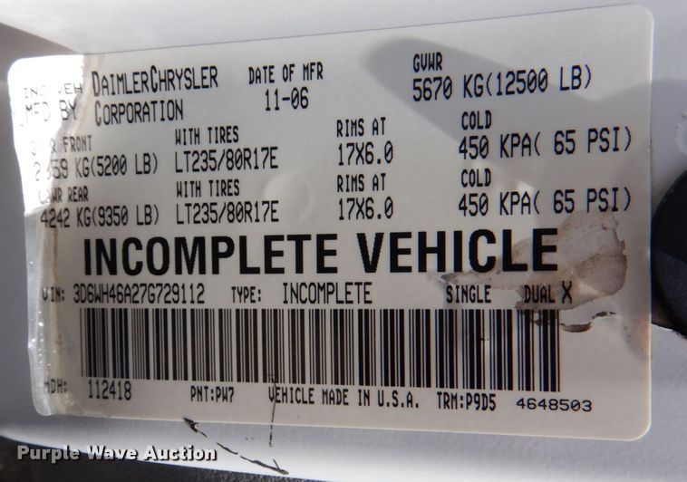 image for item KR9796 2007 Dodge Ram 3500HD  bale bed pickup truck