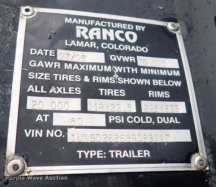 image for item DI1838 2008 Ranco  end dump trailer