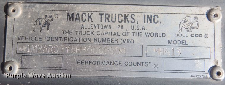 image for item DJ1258 1987 Mack MH613  semi truck