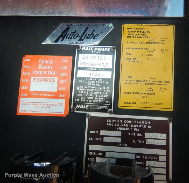 image for item DJ1299 1975 Sutphen TS85  aerial platform fire truck