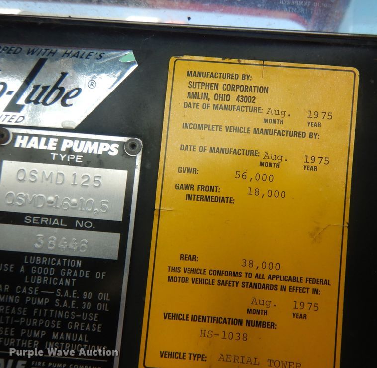 image for item DJ1299 1975 Sutphen TS85  aerial platform fire truck