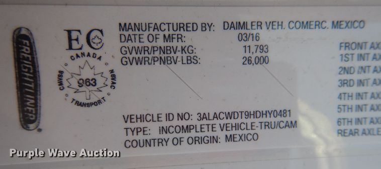 image for item DJ1303 2017 Freightliner Business Class M2 106  box truck