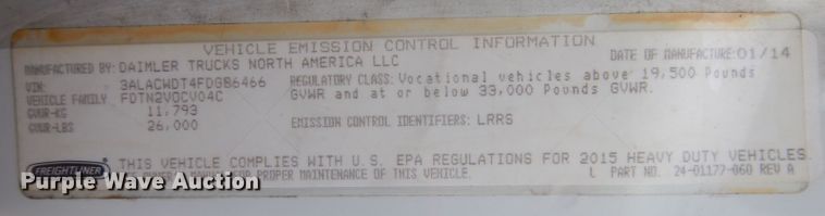 image for item DJ1305 2015 Freightliner Business Class M2 106  box truck