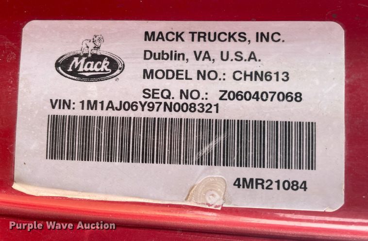 image for item DJ5084 2007 Mack CHN613  dump truck
