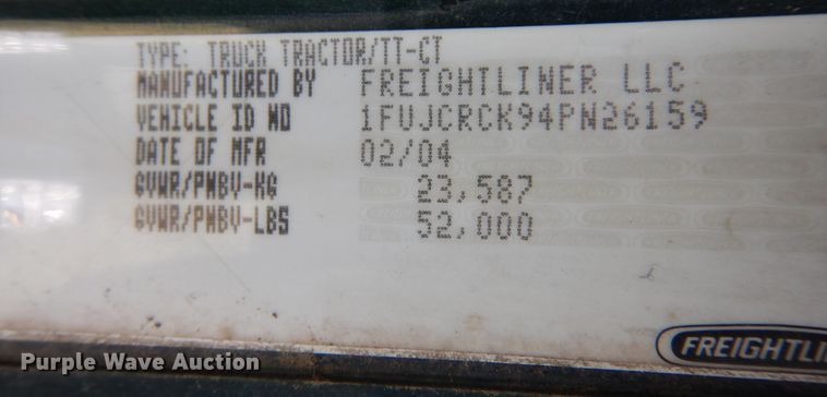 image for item DK0345 2004 Freightliner Coronado  semi truck