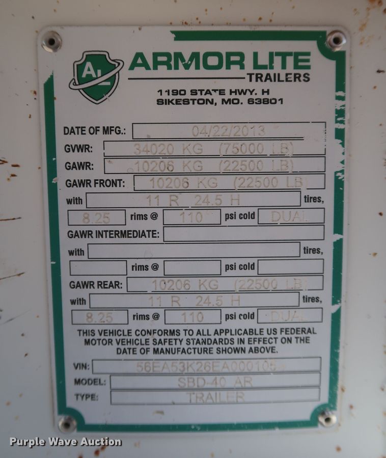 image for item DK3488 2014 Armor Lite SBD-40AR  bottom dump trailer