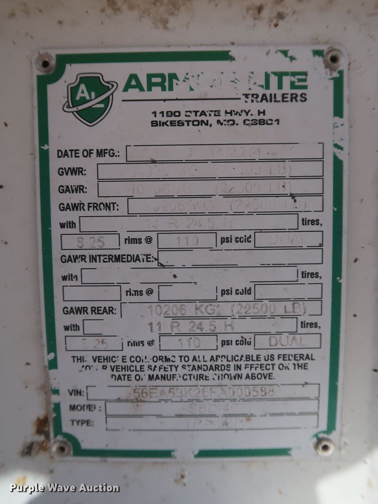 image for item DK3489 2015 Armor Lite SBD-40  bottom dump trailer