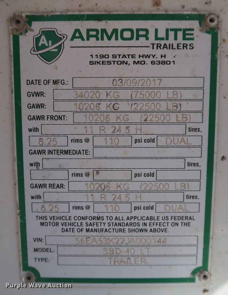 image for item DK3490 2018 Armor Lite SBD-40LT  bottom dump trailer