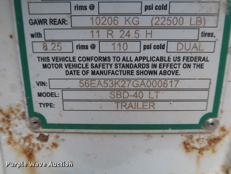 image for item DK3491 2016 Armor Lite SBD-40LT  bottom dump trailer