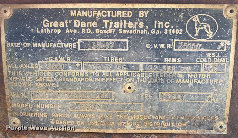 image for item DM4085 1988 Great Dane GCD-2  trailer dolly