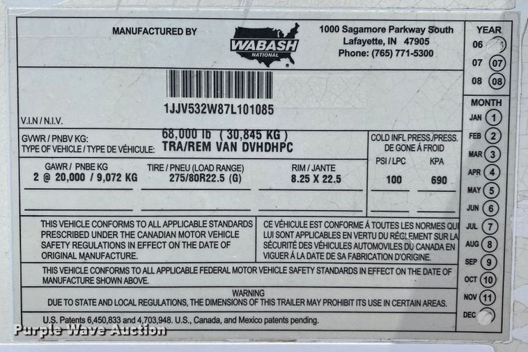 image for item DM4087 2007 Wabash National  dry van trailer