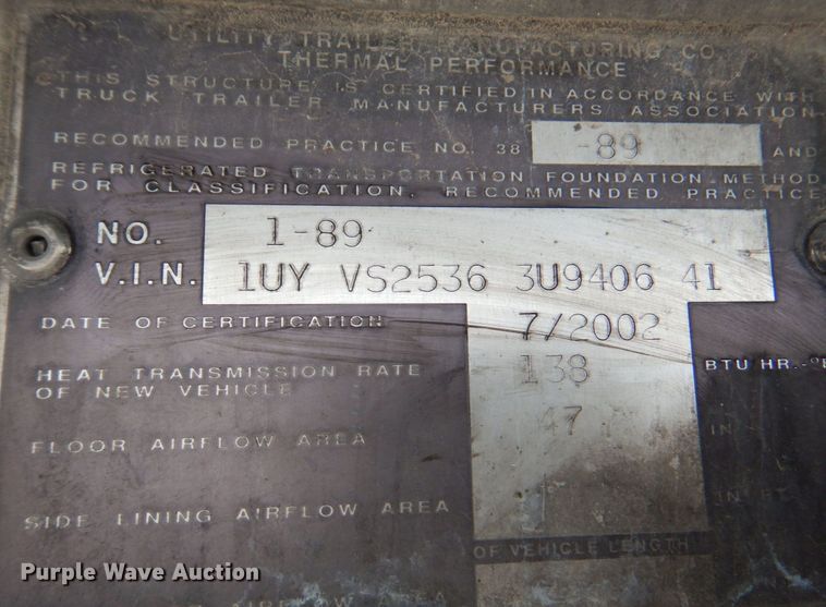 image for item DM6131 2003 Utility  refrigerated van trailer