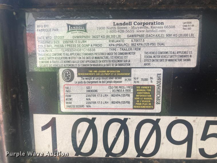 image for item DM7273 2008 Landoll 930C  drop deck equipment trailer