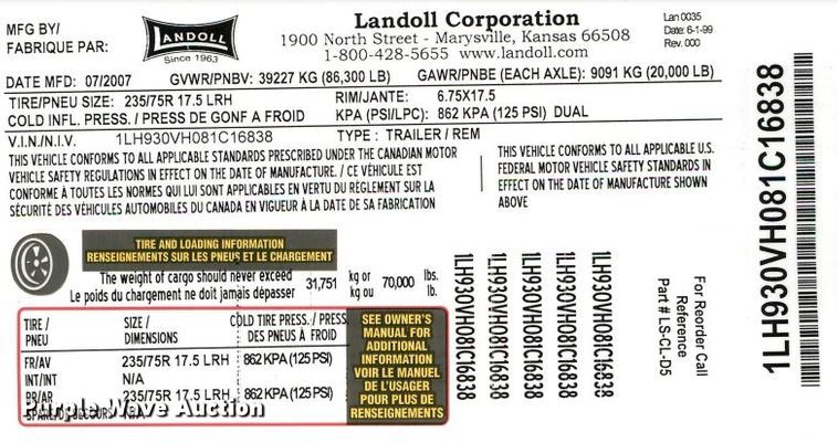 image for item DM7273 2008 Landoll 930C  drop deck equipment trailer
