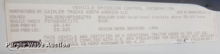 image for item DP3969 2015 Freightliner 114SD  semi truck