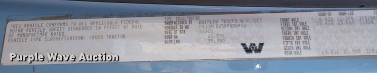 image for item DS7045 2016 Western Star 4900EX  semi truck