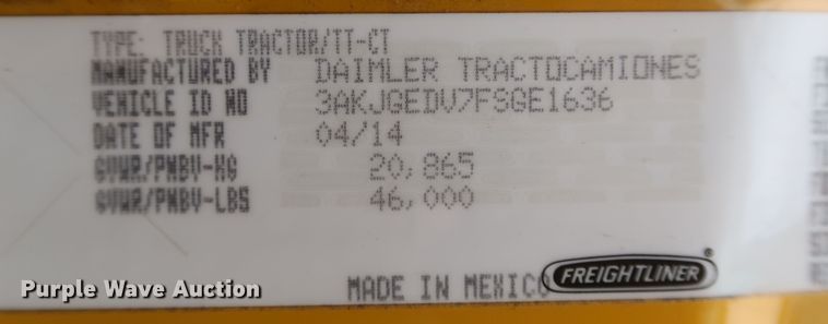 image for item KR9829 2015 Freightliner Cascadia 125  semi truck