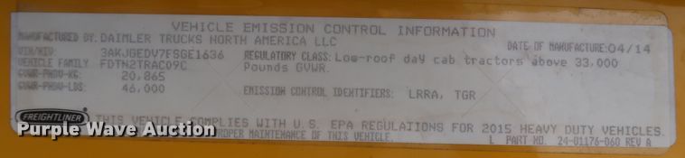 image for item KR9829 2015 Freightliner Cascadia 125  semi truck