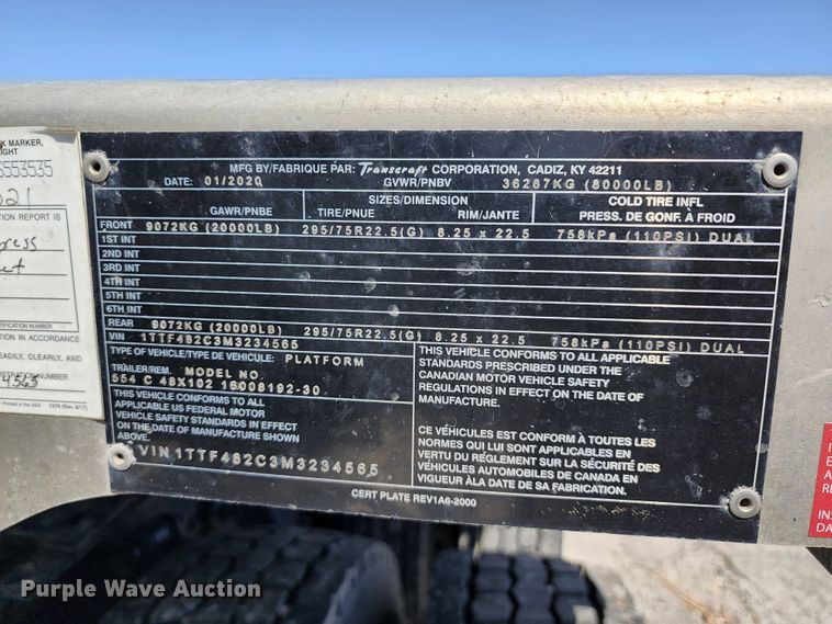 image for item KT9832 2021 Transcraft  flatbed trailer