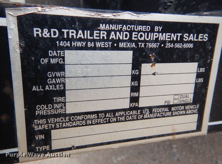 image for item DK0806 2012 R&D  pressure washer trailer