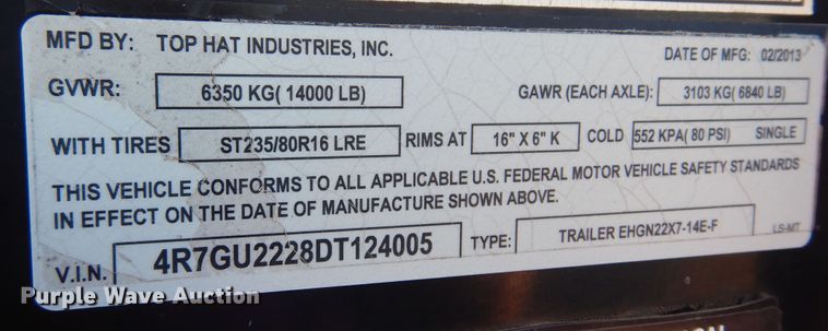 image for item DK0870 2013 Top Hat  equipment trailer