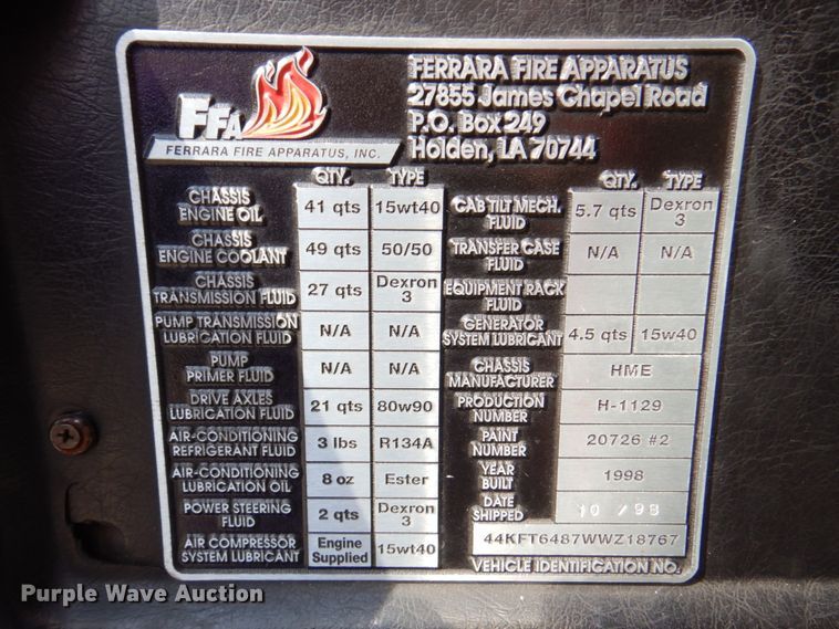 image for item DN1459 1998 HME  ladder fire truck