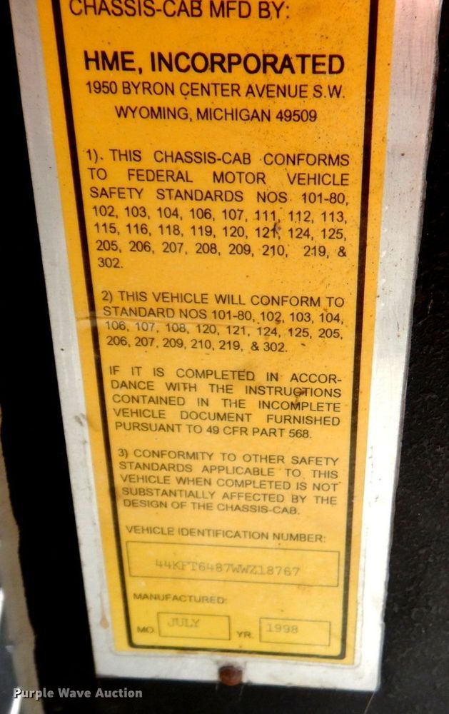 image for item DN1459 1998 HME  ladder fire truck