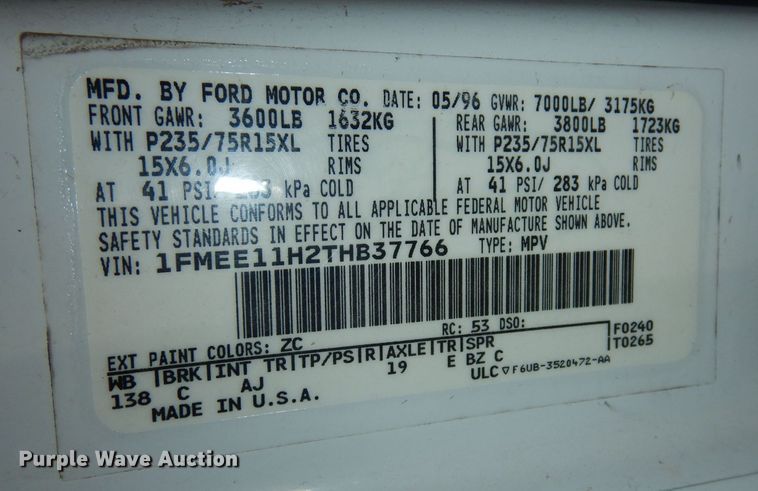 image for item DN1543 1996 Ford Club Wagon  van
