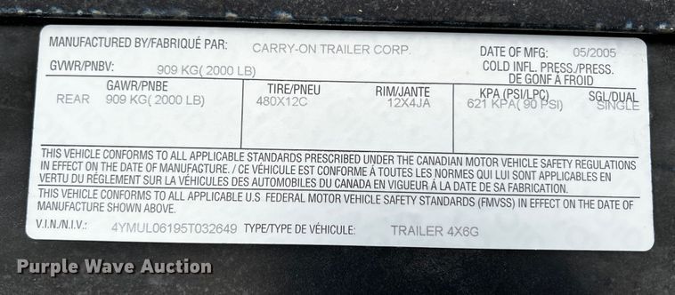 image for item JH9288 2005 Carry-On  utility trailer