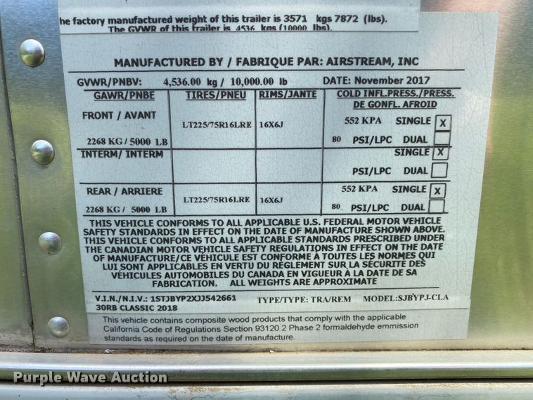 image for item JL9031 2018 Airstream 30RB Classic  camper