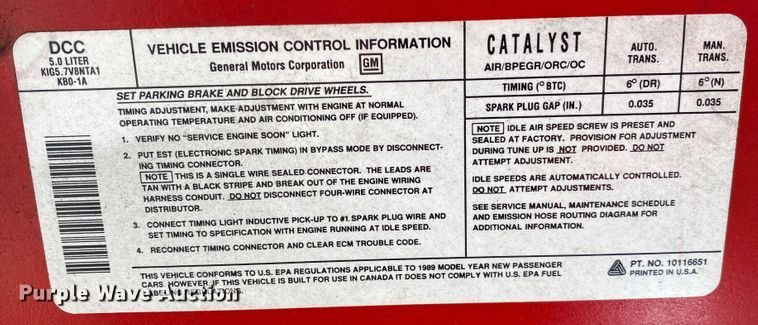 image for item JL9032 1989 Chevrolet Camaro IROC-Z  convertible