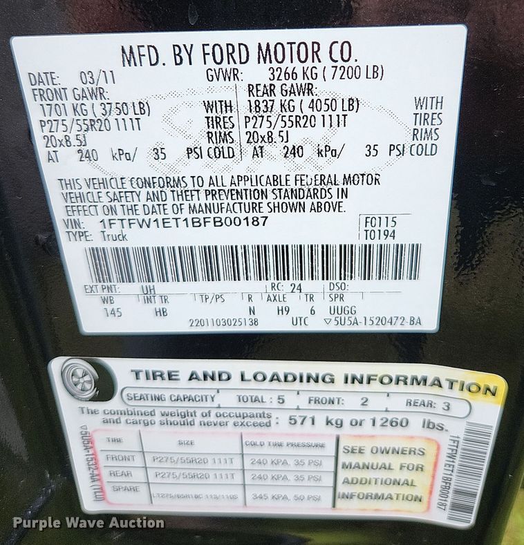 image for item JM9128 2011 Ford F150  SuperCrew pickup truck