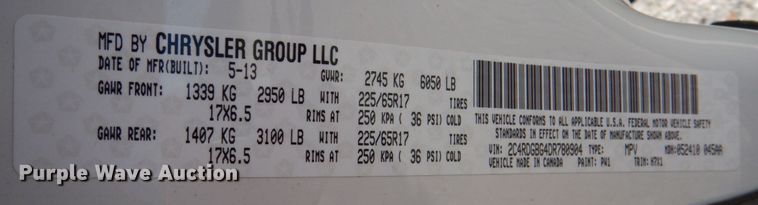 image for item JS9553 2013 Dodge Grand Caravan  handicap accessible van