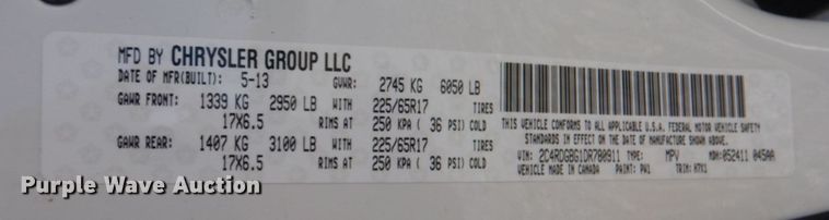 image for item JS9554 2013 Dodge Grand Caravan  handicap accessible van