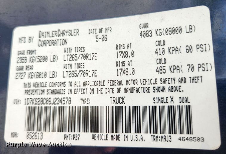 image for item KE9763 2006 Dodge Ram 2500  Quad Cab pickup truck