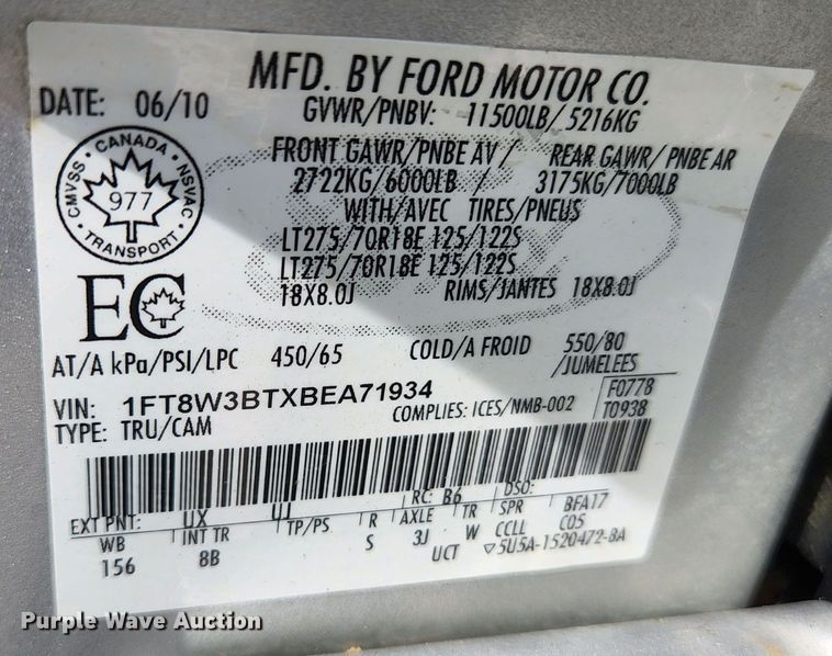 image for item KE9781 2011 Ford F350 Super Duty Lariat  Crew Cab flatbed pickup truck