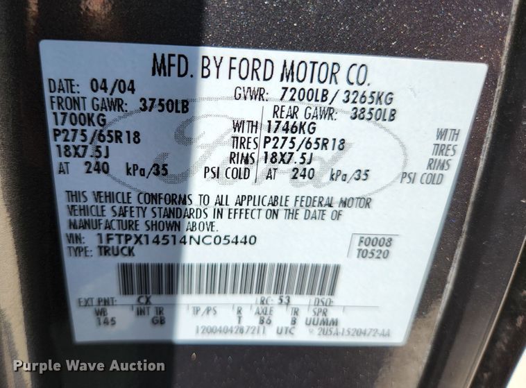 image for item KE9814 2004 Ford F150 FX4  SuperCab pickup truck