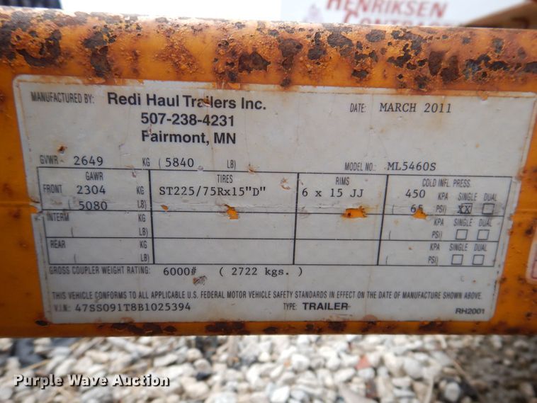 image for item KN9952 2011 Redi Haul ML5460S  tilt deck utility trailer