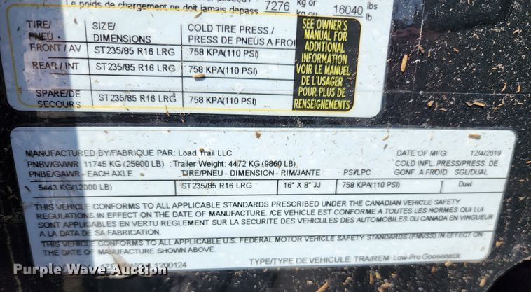 image for item KT9835 2020 Load Trail  equipment trailer