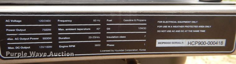image for item LJ9994 Hyundai HCP9000  generator