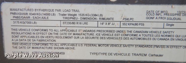 image for item LS9040 2016 Load Trail  equipment trailer