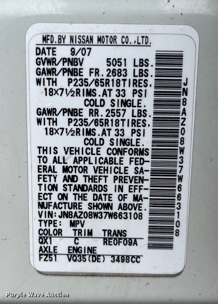 image for item MJ9687 2007 Nissan Murano  SUV