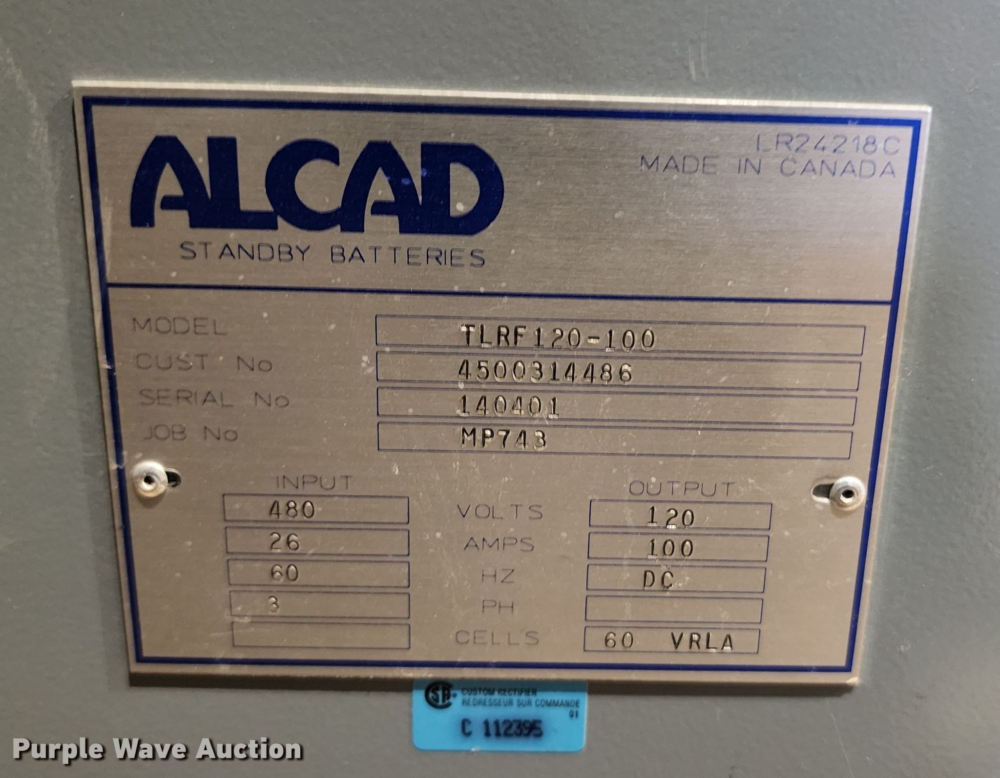 (6) Alcad TLRF120-100 battery chargers in Holden, MO | Item KF9122 sold ...