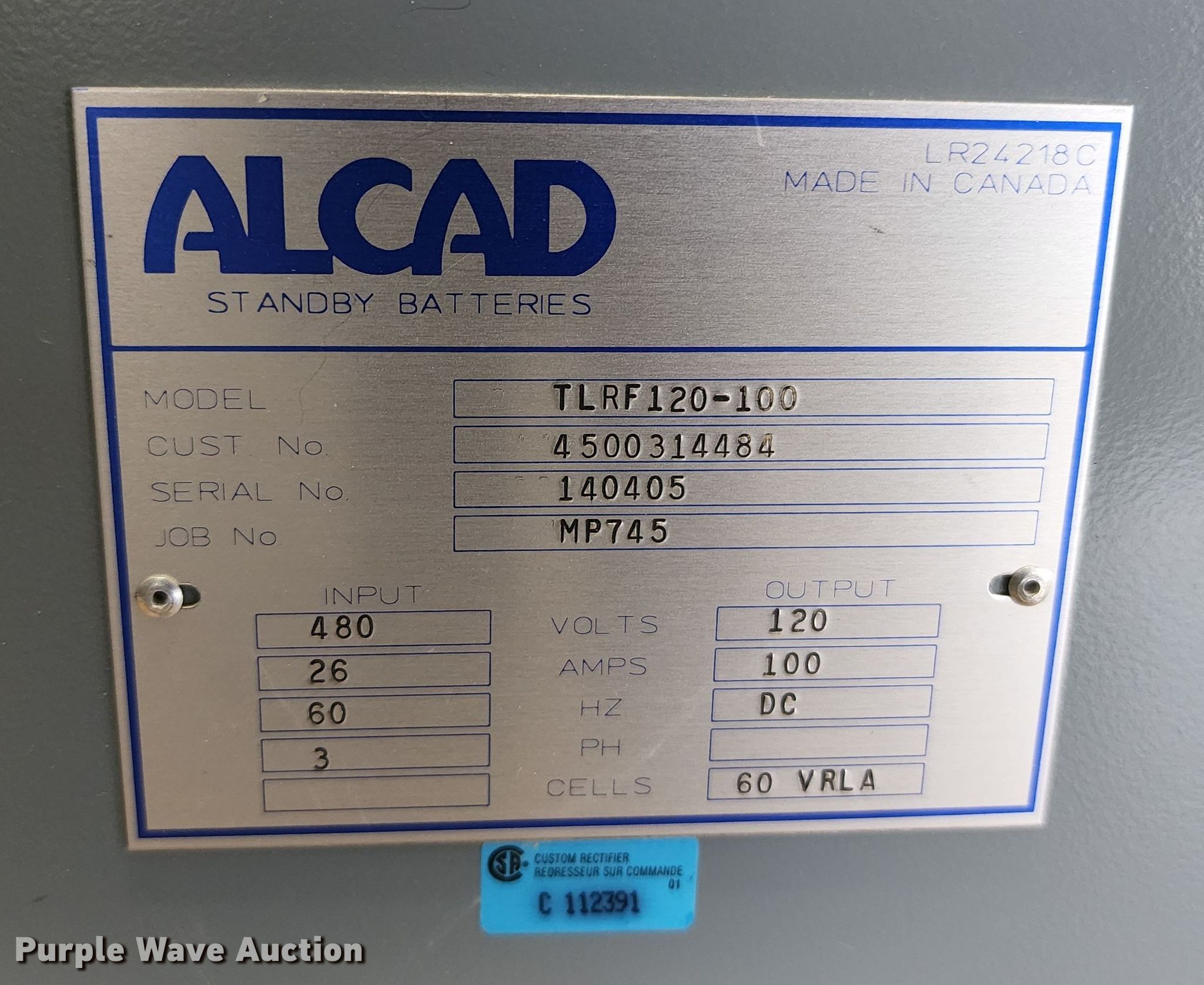(6) Alcad TLRF120-100 battery chargers in Holden, MO | Item KF9122 sold ...