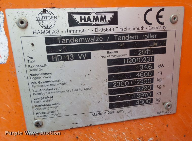 image for item DA7211 2011 Hamm HD 13 VV  double drum vibratory roller